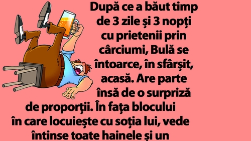 BANC | După ce a băut 3 zile cu prietenii, Bulă se întoarce acasă