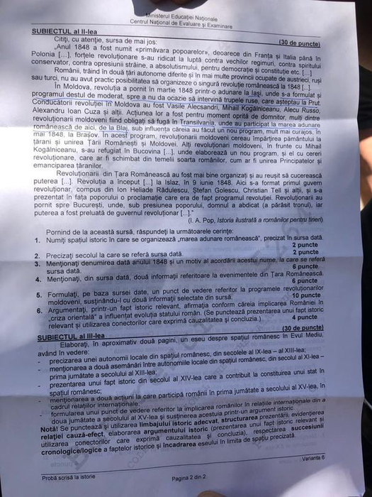 Edu.ro: Subiecte și barem la istorie, la BAC 2019