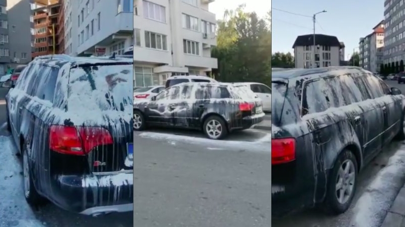 Imagini incredibile. Un bărbat din Suceava și-a găsit mașina acoperită de făină si ouă