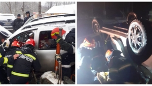 Accidente grave în Argeș. O șoferiță a rămas captivă în mașina care s-a izbit de pod. În autoturism erau și copiii femeii