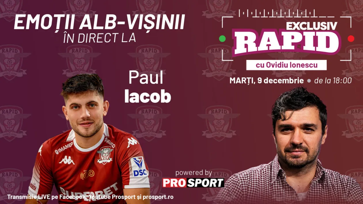 Rapid e pe locul 1 în liga 1 înainte de meciurile cu Otelul și FCSB, iar Paul Iacob vine astăzi la EXCLUSIV RAPID, în direct pe YouTube - ProSport, de la 18:00