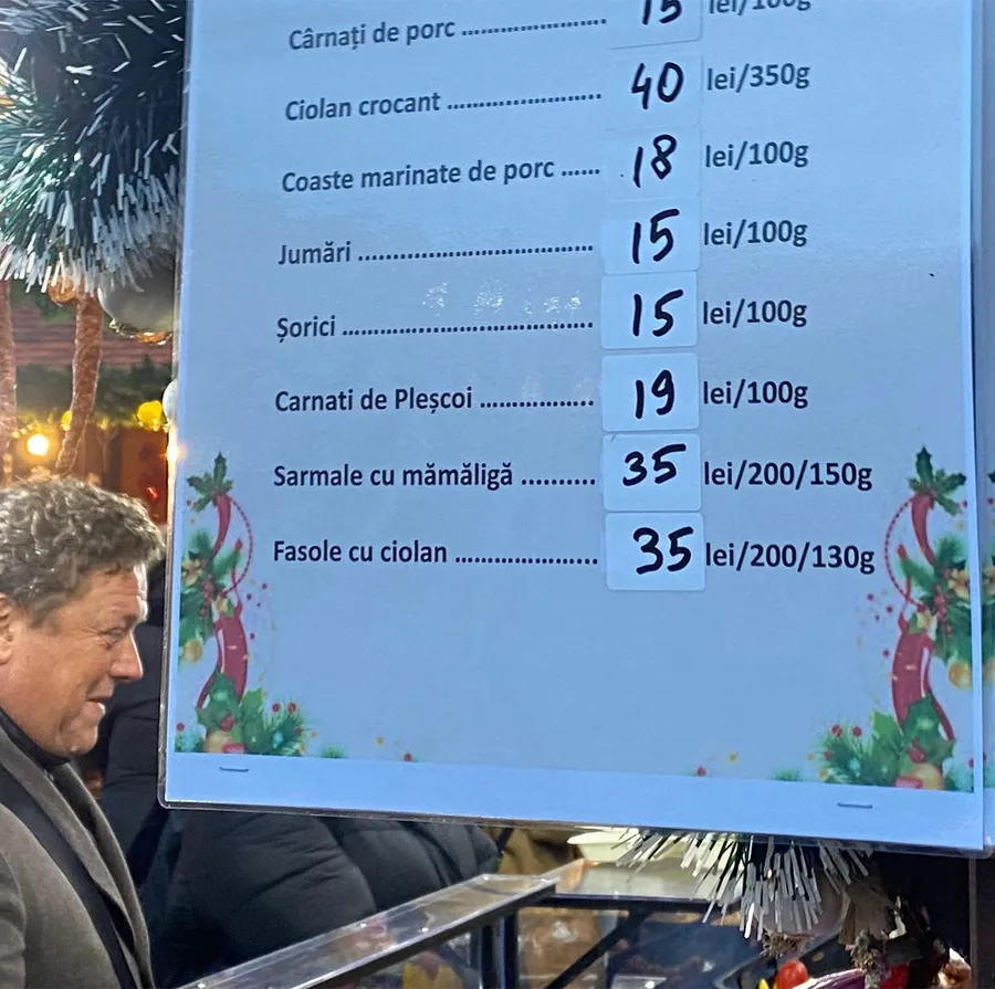 Cu câți lei se vinde o porție de sarmale cu mămăliguță, la Târgul de Crăciun din București