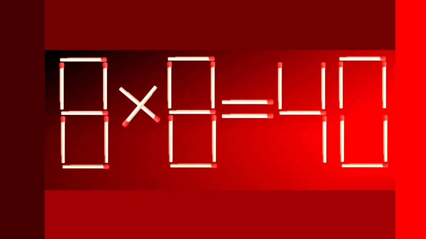 Test IQ pentru genii | Mutați un singur chibrit pentru a corecta 8x8=40. Sunt 2 soluții!