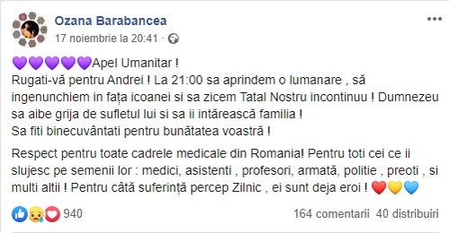 Ozana Barabancea, îngenuncheată de durere: “Andrei a plecat dintre noi tocmai azi”