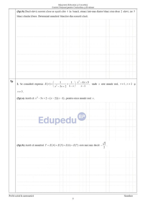 Simulare Evaluarea Națională 2026 subiectele la Matematică. Sursa foto: EduPedu