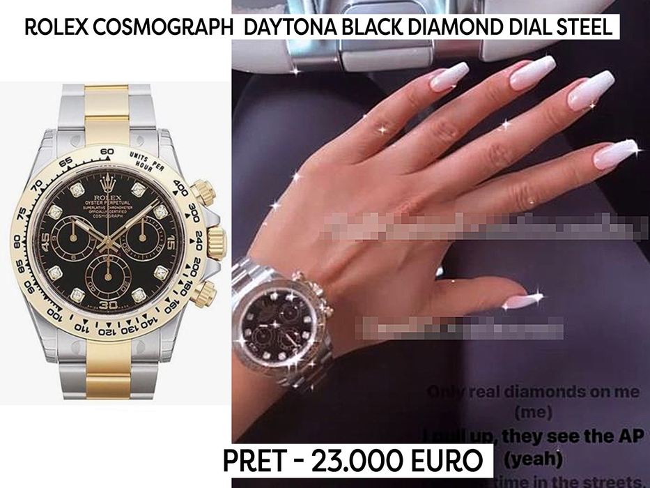 Rolex Cosmograph Daytona Black Diamond Dial Steel 18K, un alt ceas pe care diva îl preferă