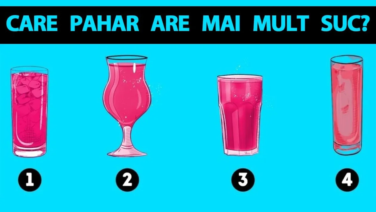 Test de inteligență | În care dintre aceste 4 pahare se află cel mai mult suc?