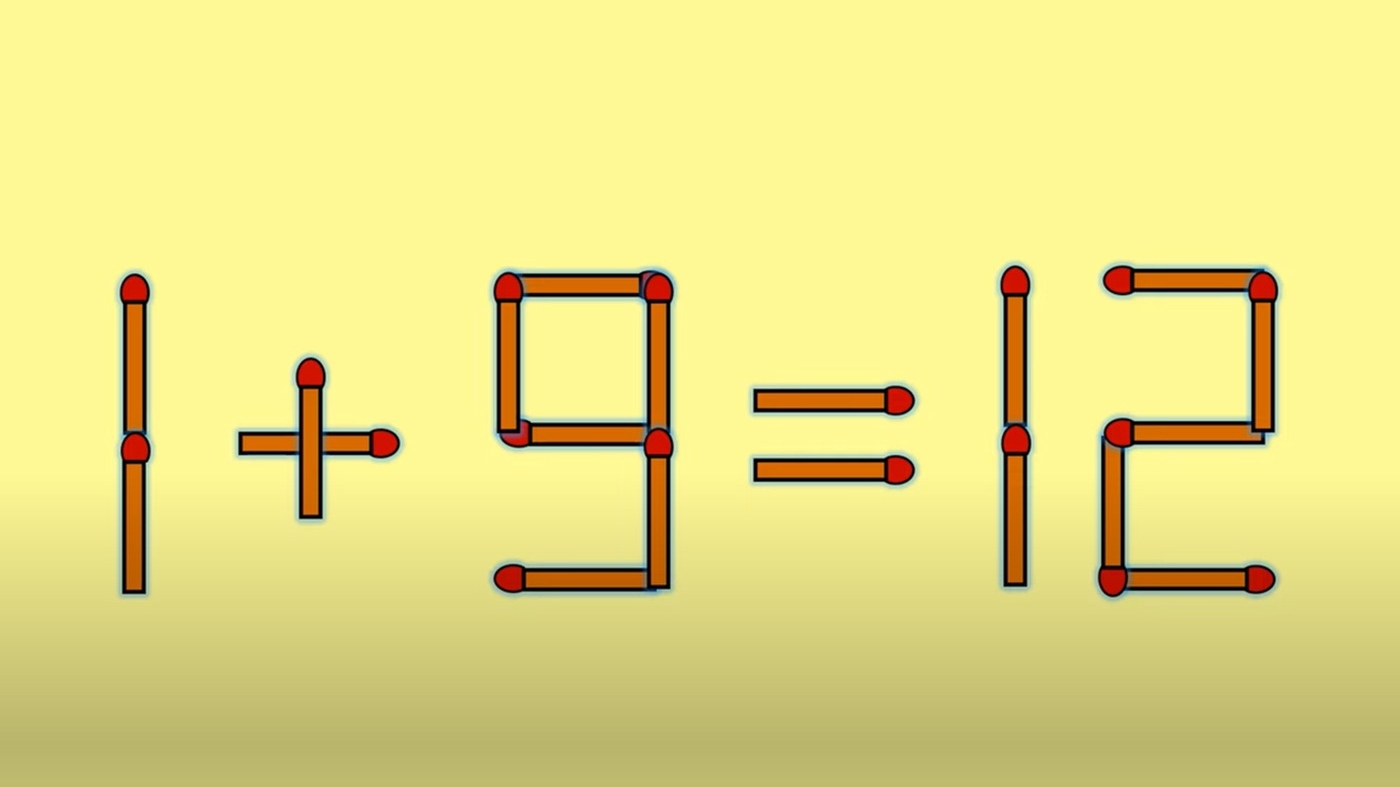 Test IQ cu chibrituri | 1+9=12 este greșit. Corectați egalitatea, mutând un singur băț
