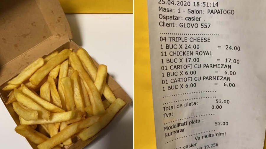De-a râsu'-plânsu'! Ireal ce a primit un tânăr din iași după ce a comandat o porție de cartofi prăjiți cu parmezan prin aplicația Glovo