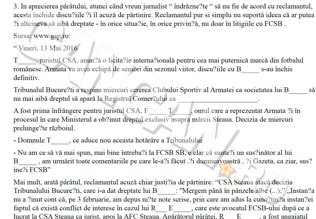 Document din dosarul de calomnie pe care Talpan i l-a deschis lui Gigi Becali