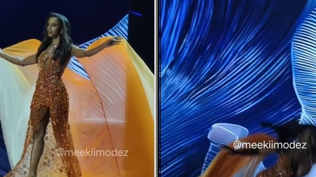 Clipe de panică la Miss Universe! O concurentă a călcat în gol și căzut de pe scenă