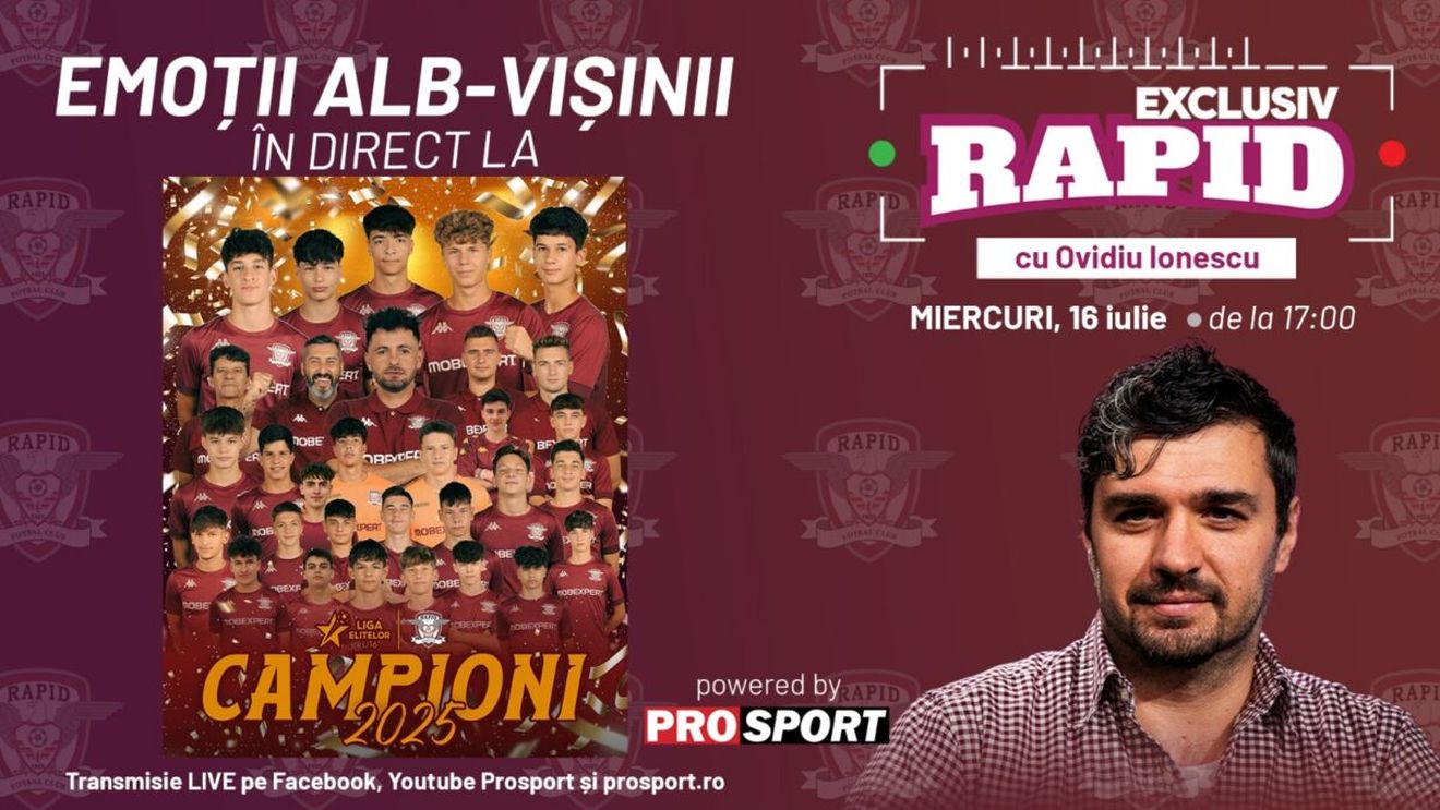 "EXCLUSIV RAPID" - alaturi de campionii Rapidului. Vă așteptam alaturi de noi la ora 17:00, în direct pe canalul de YouTube - ProSport!