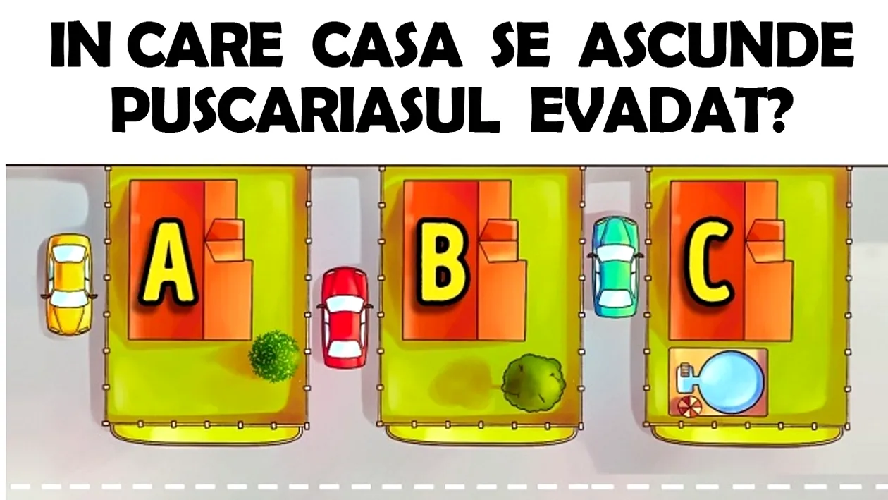 Test IQ exclusiv pentru genii | Un pușcăriaș a evadat și se ascunde într-una dintre aceste 3 case. În care?