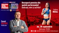 Andrea Miklos, atletă legitimată la CSM București, este invitata emisiunii Drumul spre Paris de joi 28 septembrie, de la ora 19:00