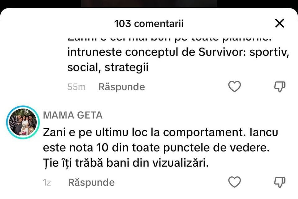 Comentariul făcut de Mama Geta la adresa lui Zanni / Foto: Captură TikTok