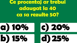 Test de inteligență | Ce procentaj trebuie adăugat la 40 pentru a obține 50?