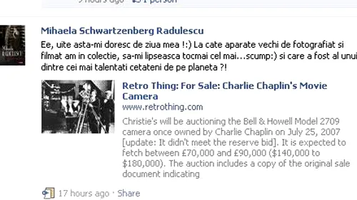Mihaela Radulescu isi doreste de ziua ei camera video a lui Charlie Chaplin