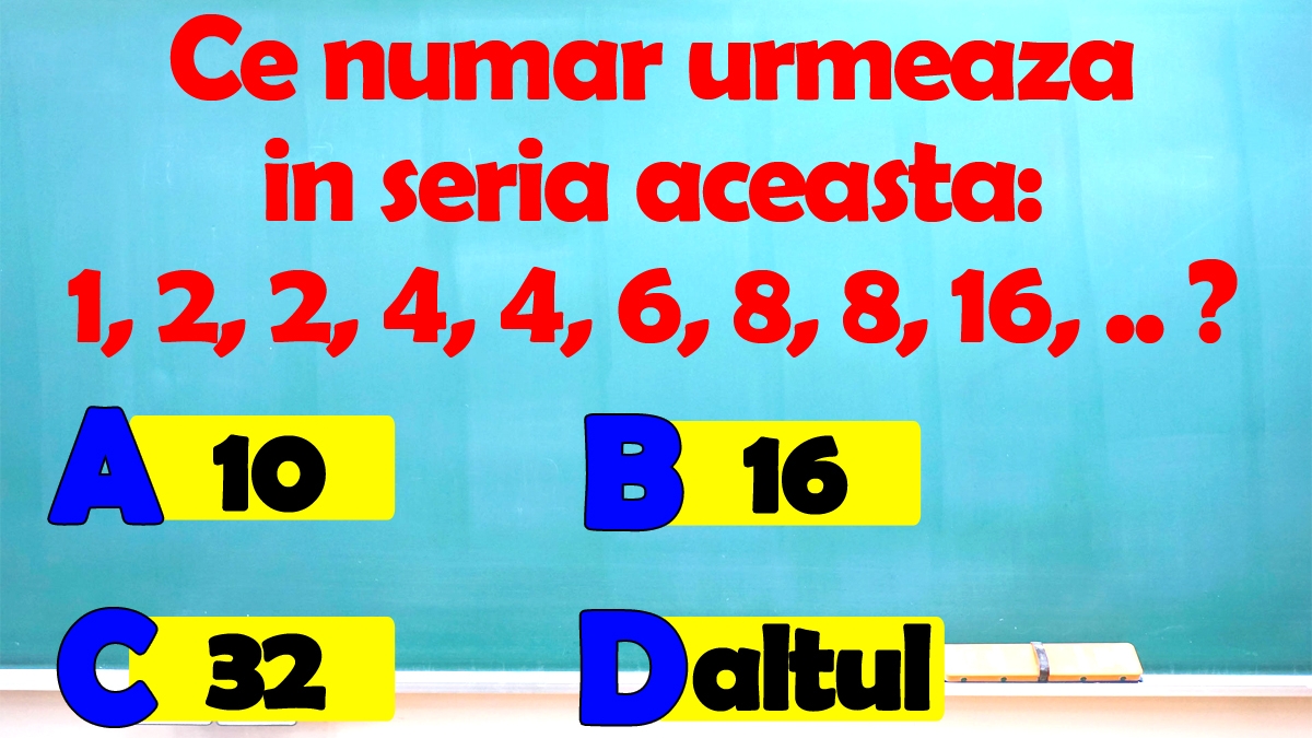 Testul IQ cu 10 întrebări foarte dificile | Prima: Ce număr urmează în seria 1, 2, 2, 4, 4, 6, 8, 8, 16?