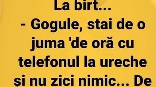 BANCUL ZILEI | "Gogule, stai de o juma' de oră cu telefonul la ureche și nu zici nimic"