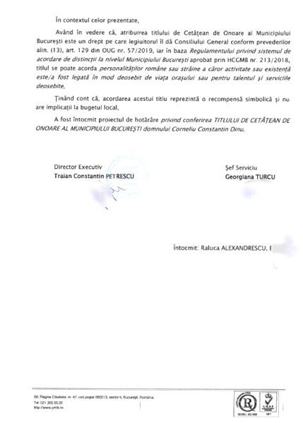 Gafa monumentală făcută de Gabriela Firea, înainte să îi acorde titlul de cetățean de onoare lui Cornel Dinu! Ce a fost scris pe referatul de aprobare la funcția fostului selecționer