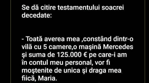 Bancul începutului de iunie | Testamentul soacrei