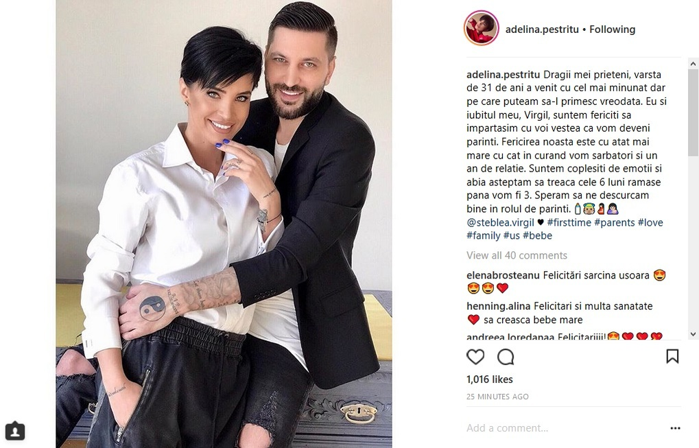 Adelina Pestriţu a anunţat azi că este însărcinată. Sursa foto: Instagram