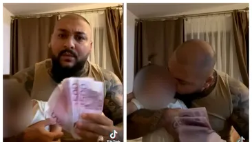 Imagini virale. Dani Mocanu răcorește un bebeluș cu un evantai făcut din bancnote de 500 de euro. VIDEO
