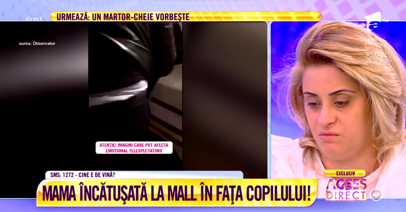 Femeia încătuşată la mall  în faţa copilului, primele declaraţii: “L-am lovit şi imediat m-a pus la pământ“