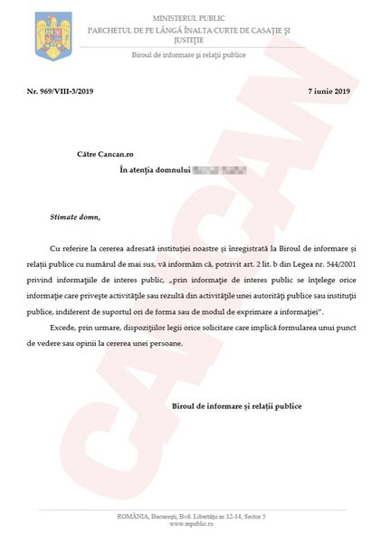 Răspunsul oferit de Parchetul General
