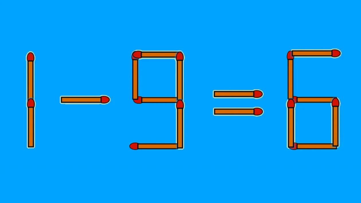 Test IQ cu chibrituri | Corectați 1 - 9 = 6, mutând un singur băț
