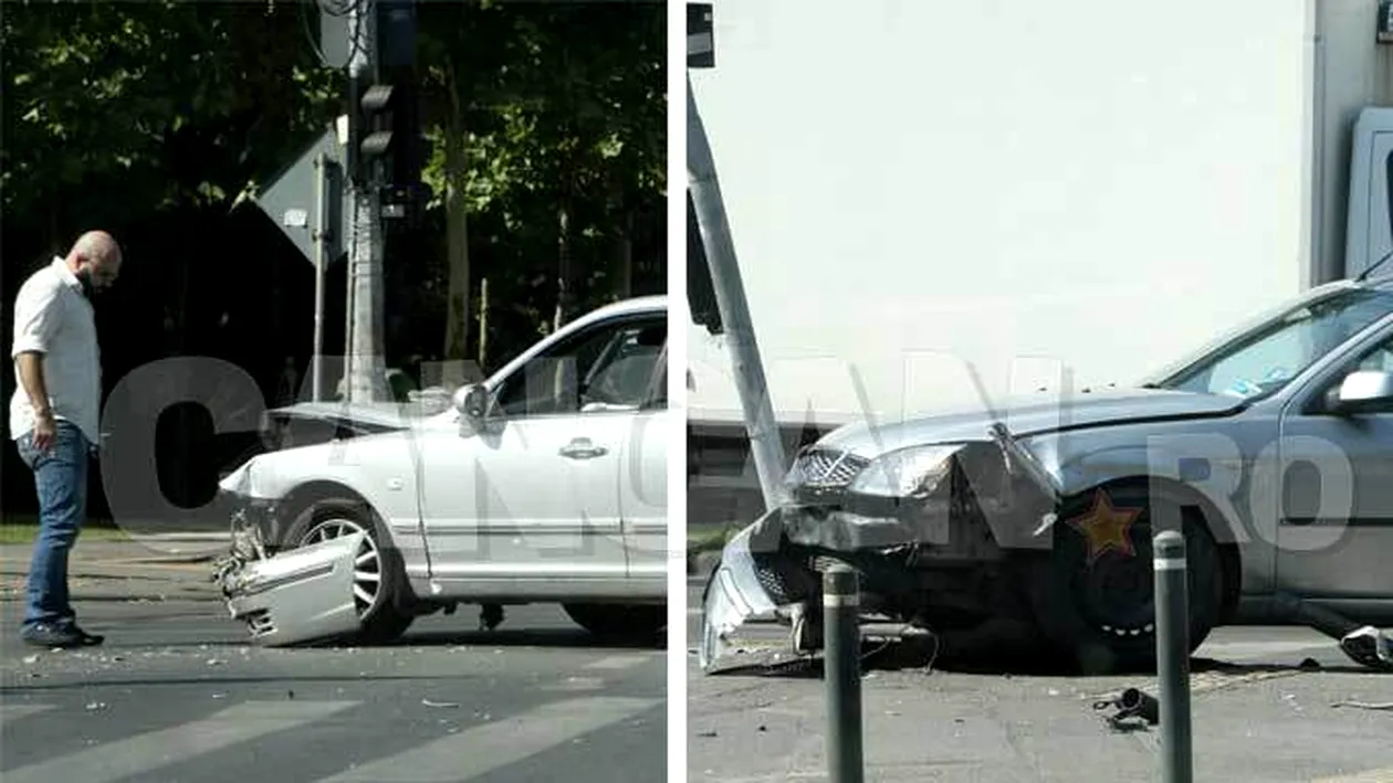 Accident spectaculos în mijlocul Capitalei. Maşina Ambasadei Siriei s-a făcut praf!