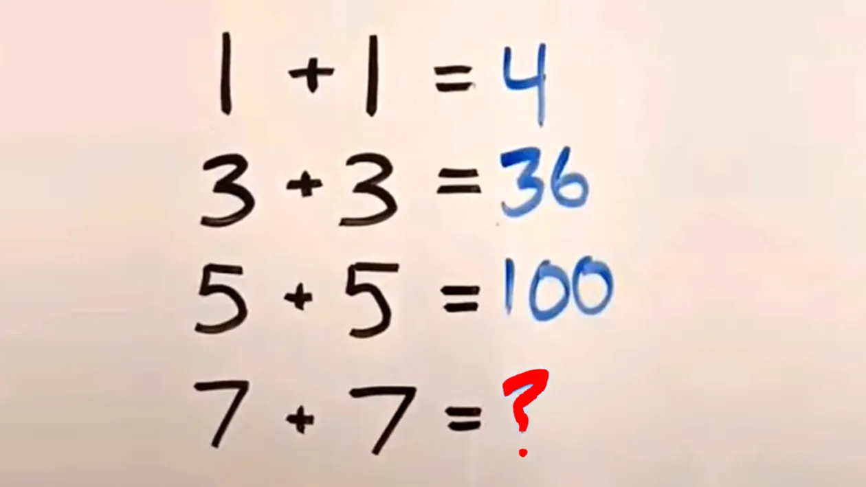 Testul IQ al începutului de săptămână | Cât face 7+7, daca 1+1=4, 3+3=36 și 5+5=100?