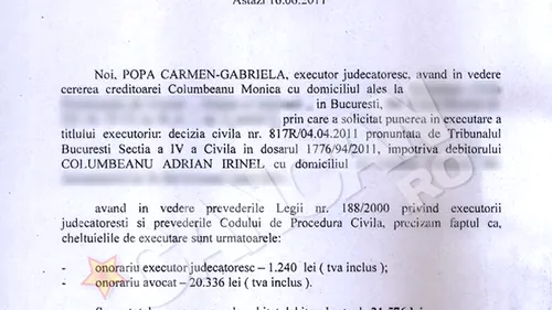 Facut de bani de avocatii si executorii Monicai! Cum a ajuns Columbeanu sa plateasca taxe legale de 21 de ori mai mari?