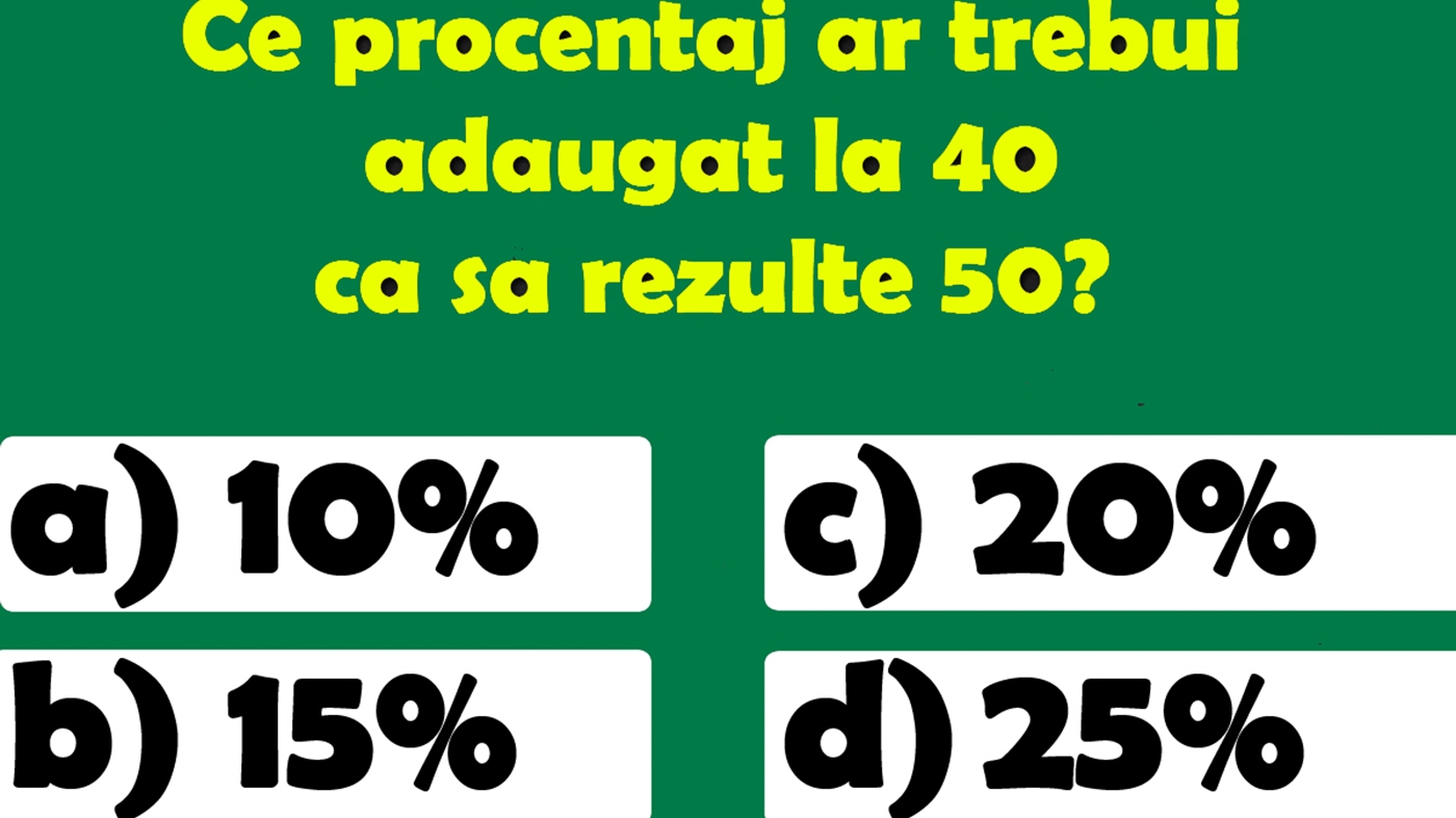 Test de inteligență | Ce procentaj trebuie adăugat la 40 pentru a obține 50?