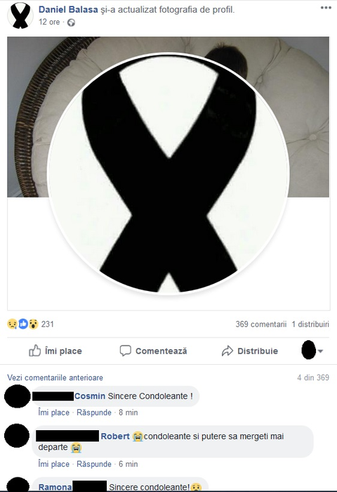 După moartea băiețelului cel mic, Daniel Bălașa și-a schimbat fotografia de profil. Sursa foto: Facebook