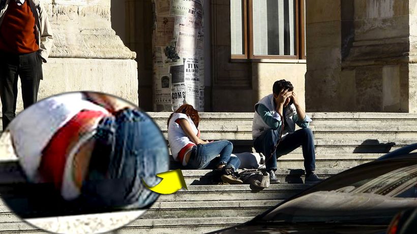 S-a asezat pe scarile Teatrului National sa-si traga sufletul si… O cunoscuta vedeta TV a oferit imagini de neuitat trecatorilor