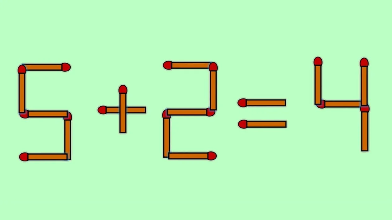 Test IQ cu chibrituri | Corectați 5 + 2 = 4, mutând un singur băț