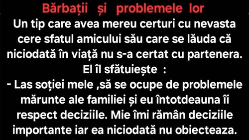 BANC | Un tip care avea mereu certuri cu nevasta cere sfatul amicului său