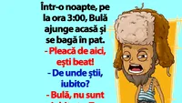 BANC | Bulă ajunge acasă și se bagă în pat. Ești beat!