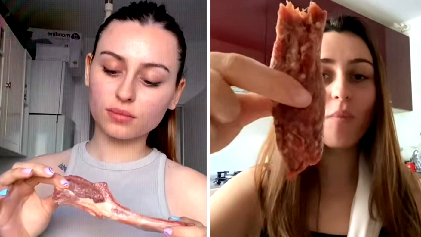 La ce pericole grave se supune Sabina, TikTok-erița din România care se filmează mâncând carne crudă de pui, vită și porc
