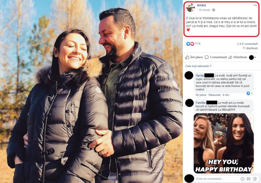 Andra a postat un mesaj emoționant pentru Cătălin Măruță cu ocazia zilei lui de naștere © Facebook