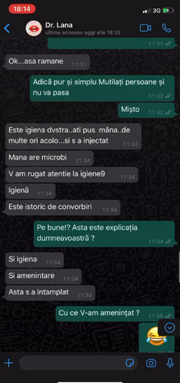 Discuția purtată de Simona cu un reprezentant al clinicii unde a suferit intervenția