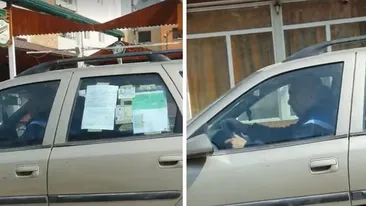 Idee genială! Un bărbat din Iași și-a lipit declarația de proprie răspundere pe geamul mașinii