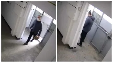 Angajat al unei firme de curierat, surprins de camerele de supraveghere în timp ce urina în scara blocului