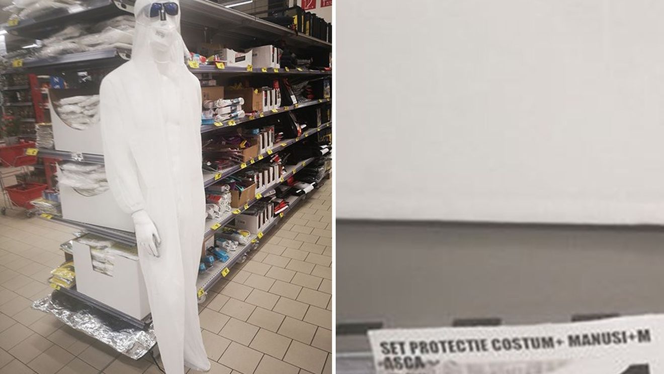 Un supermarket din România a scos la vânzare costume complete de protecție împotriva coronavirusului. De necrezut câți lei costă