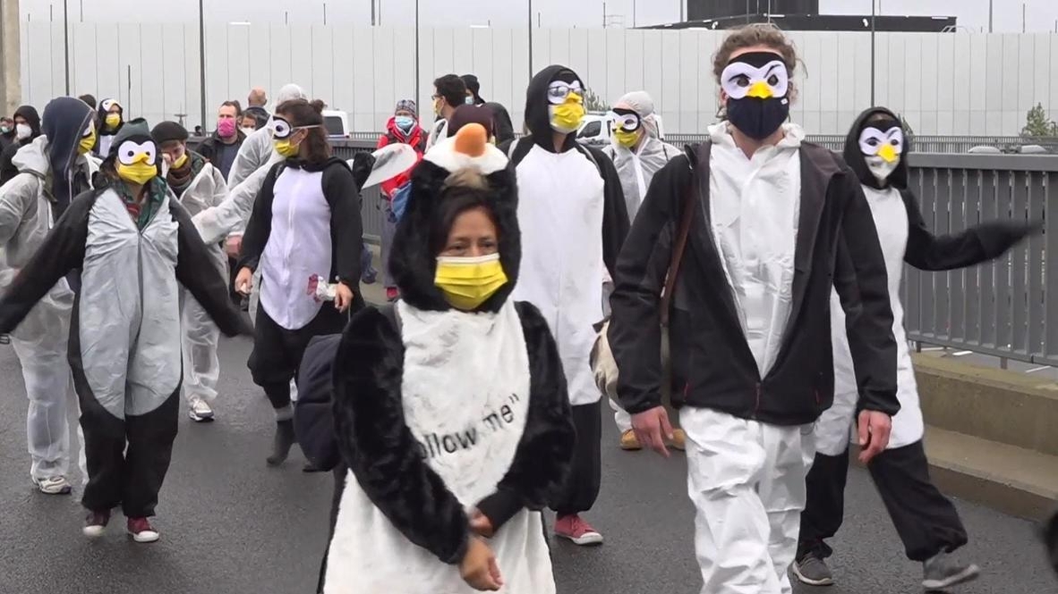 Aeroportul inaugurat în pandemie, după nouă ani de întârziere, a produs revoltă la Berlin. Activiștii au protestat costumați în pinguini