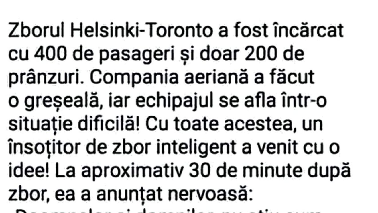 BANCUL ZILEI | Probleme pe zborul Helsinki - Toronto