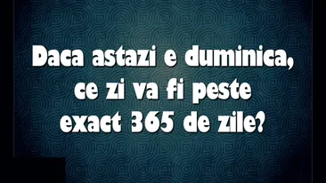 Test de inteligență | Dacă astăzi e duminică, ce zi va fi peste exact 365 de zile?