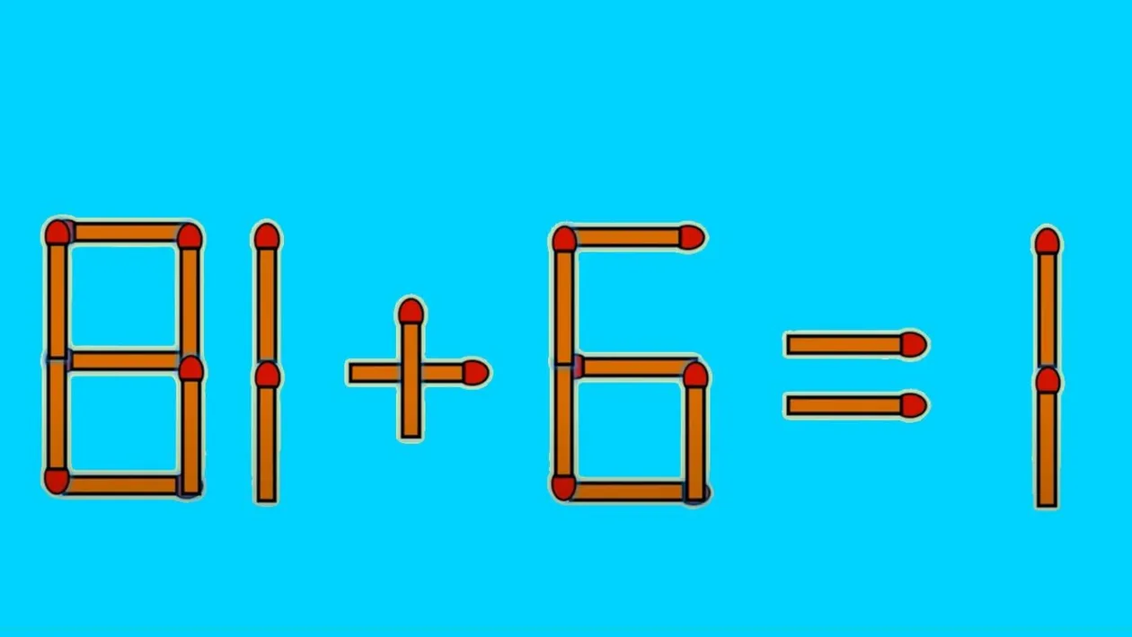 Test IQ exclusiv pentru genii | Mutați un singur chibrit, pentru a corecta 81 + 6 = 1