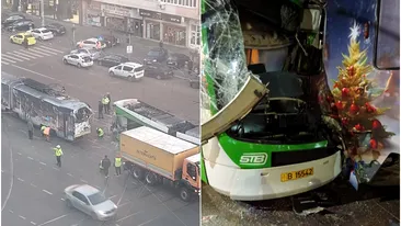Două tramvaie s-au ciocnit puternic, în București. Trei persoane au fost transportate la spital